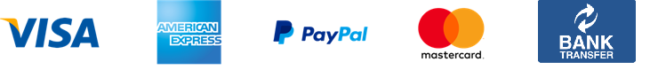 Payment methods: AMEX, VISA, Mastercard, bitcoin, BTC, paypal